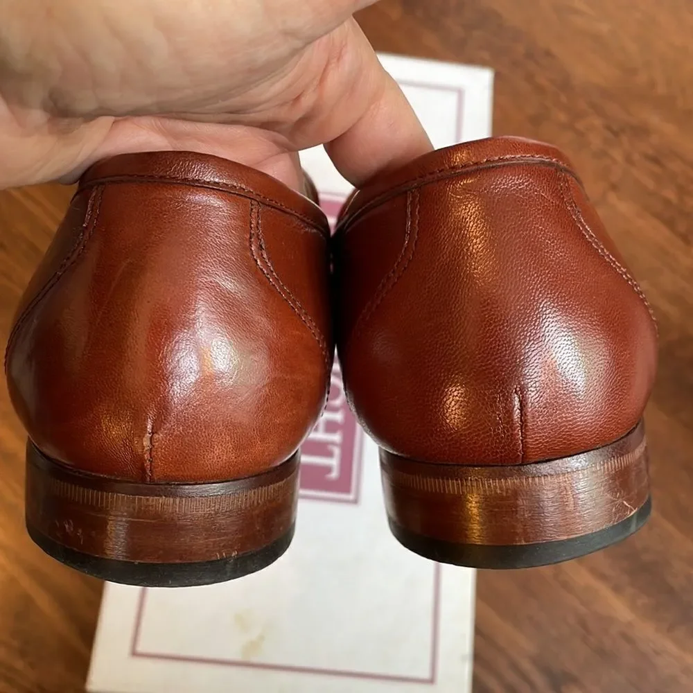 E.T. Wright Woven Vamp brown leather slip on loafers with tassels‎